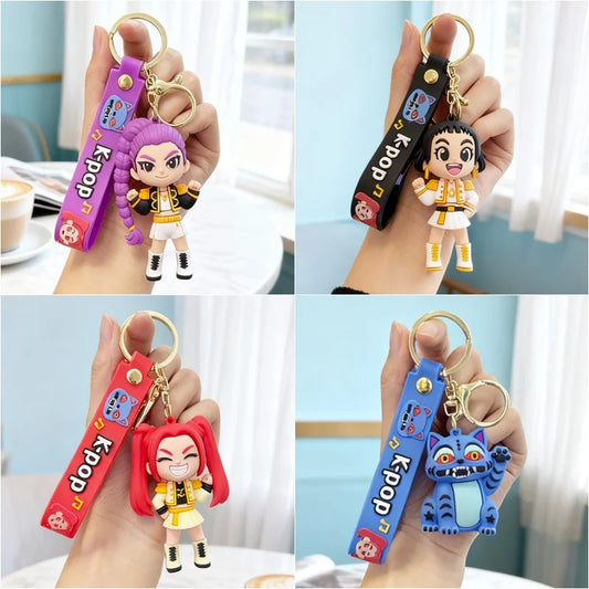 New Demon Hunter Keychain Huntrix Rumi Zoey Keyring Cute K pop Warrior Keychains For Backpack Hanging Movie Character Key Ring